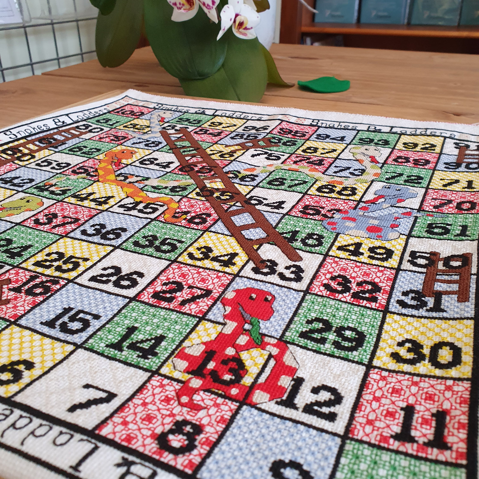 Cross Stitch Snakes and Ladders Board