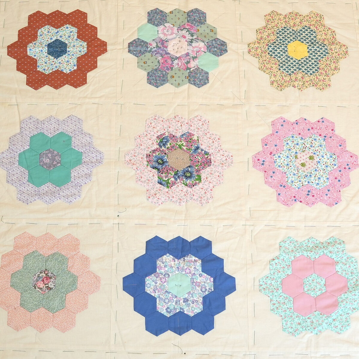 Handsewn Grandmas Flower EPP Quilt