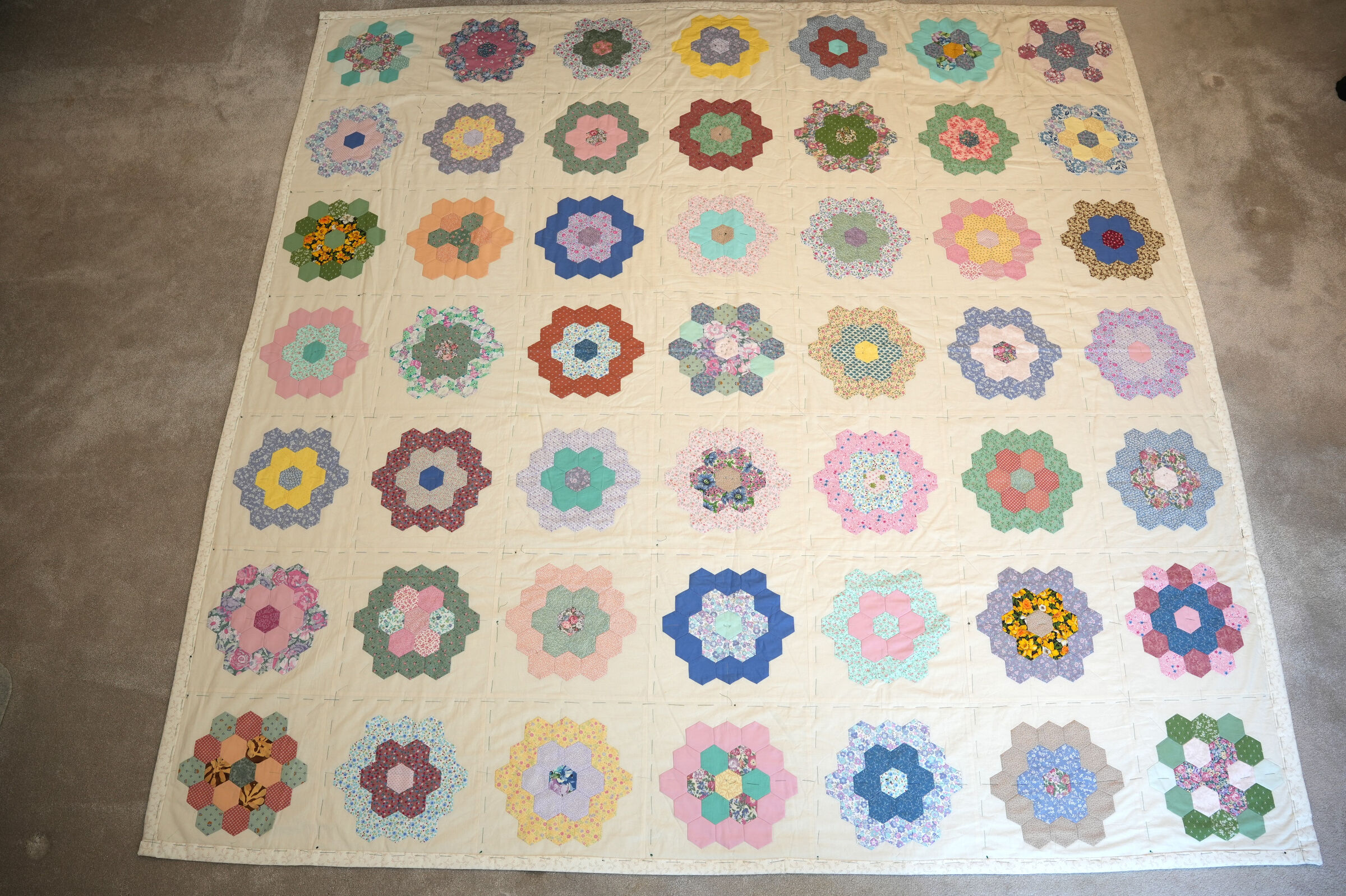 Handsewn Grandma's Flower EPP Quilt