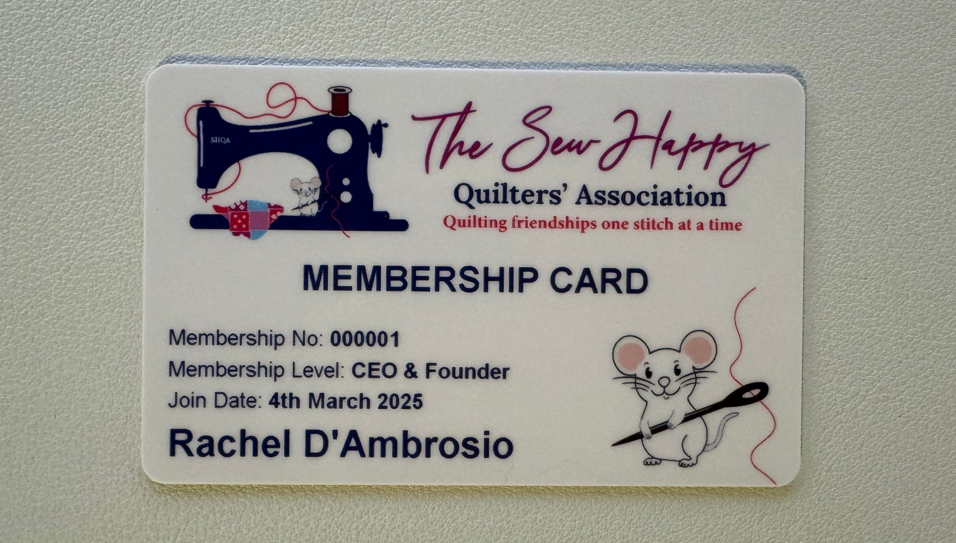 The Sew Happy Quilters Association Membership Card