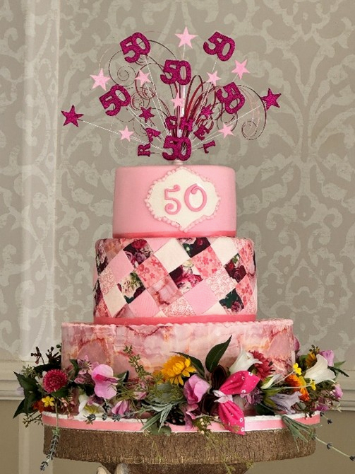 Pink 3-tiered 50th Birthday cake